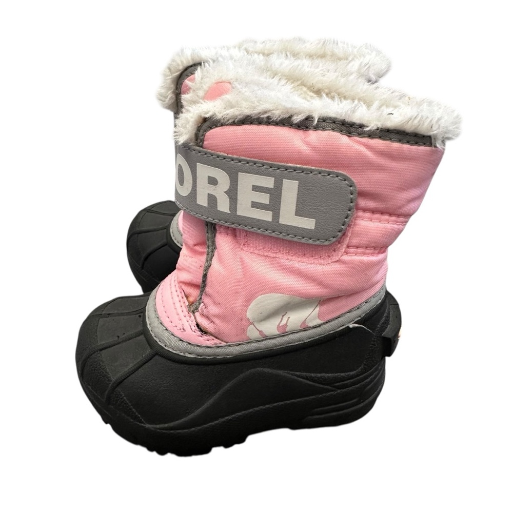 Sorel Snow Commander Winter Boots Lined Pink White Black Toddler Size 6